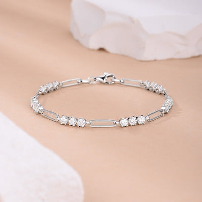 Fashionable High-End Moissanite Round Diamond Paper Clip Bracelet