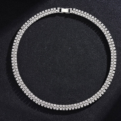 Fashionable Double Row Alloy Pave Diamond Necklace