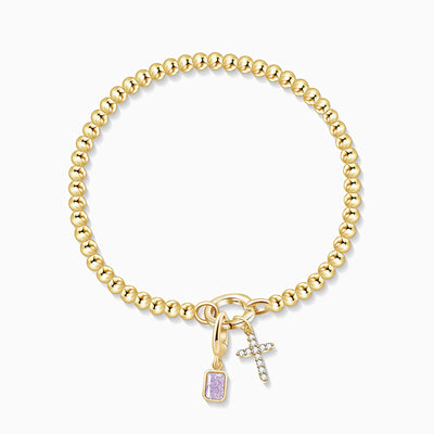 December Birthstone Square Natural Stone With Cross Pendant Bracelet