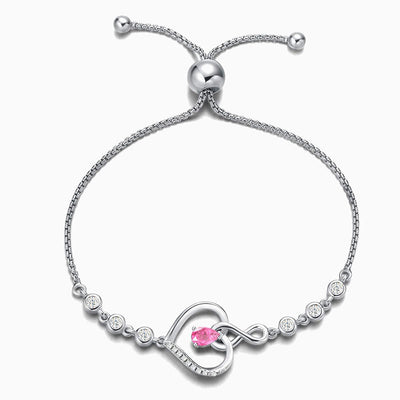 December Birthstone Inlaid Heart Wrapped Silver Bracelet