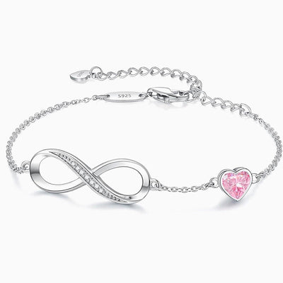 December Birthstone Infinity Heart Shaped Silver Bracelet