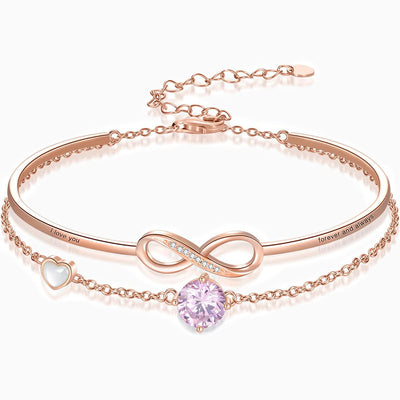 December Birthstone Square Round Infinity Symbol Double Chain Bracelet