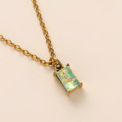December Birthstone Rectangular Natural Stone Pendant Necklace