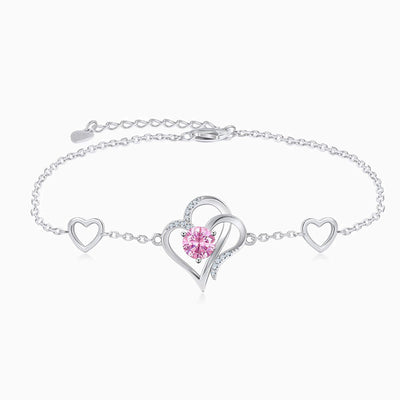 December Birthstone Heart-Shaped Adjustable Silver Bracelet