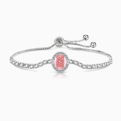 December Birthstone Oval Color Diamond Ice Flower Cut Silver Bracelet