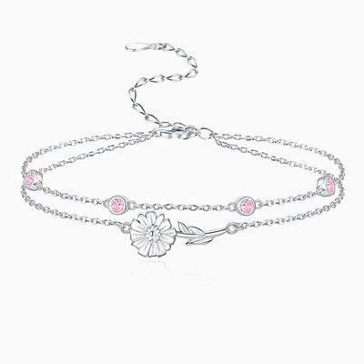 December Birthstone Double Silver Bracelet With Rose Pendant