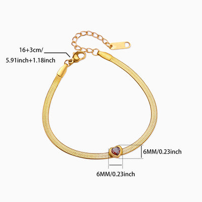 December Birthstone Heart Shape Pendant Snake Bone Chain Bracelet
