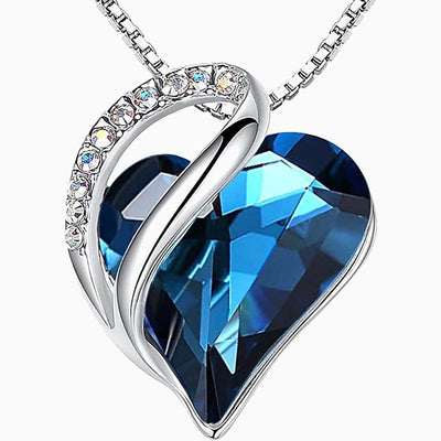 Birthstone Sterling Silver Geometric Heart Crystal Pendant Necklace