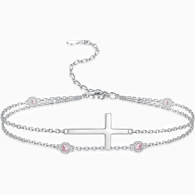 December Birthstone Cross Double Chain Stacking Bracelet