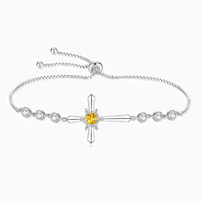 December Birthstone Star Inlaid Cross Silver Bracelet