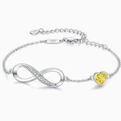 December Birthstone Infinity Heart Shaped Silver Bracelet