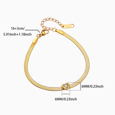 December Birthstone Heart Shape Pendant Snake Bone Chain Bracelet