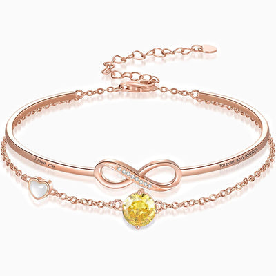 December Birthstone Square Round Infinity Symbol Double Chain Bracelet