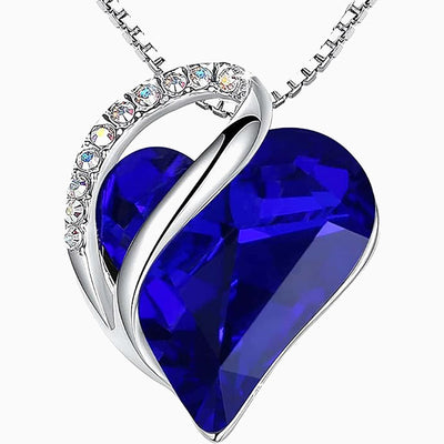 Birthstone Sterling Silver Geometric Heart Crystal Pendant Necklace