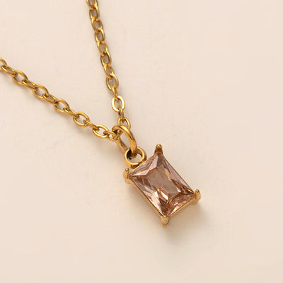 December Birthstone Rectangular Natural Stone Pendant Necklace