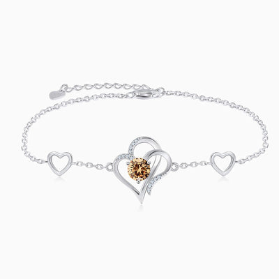 December Birthstone Heart-Shaped Adjustable Silver Bracelet