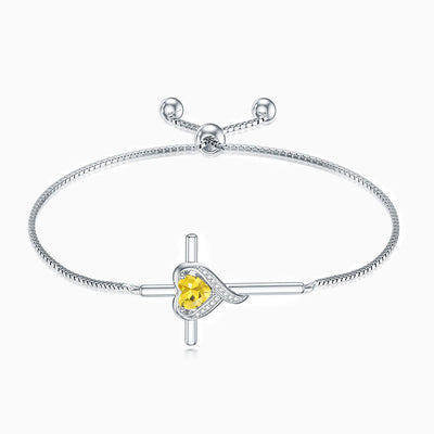 December Birthstone Heart Inlaid Cross Silver Bracelet