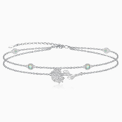 December Birthstone Double Silver Bracelet With Rose Pendant