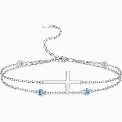 December Birthstone Cross Double Chain Stacking Bracelet