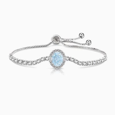 December Birthstone Oval Color Diamond Ice Flower Cut Silver Bracelet