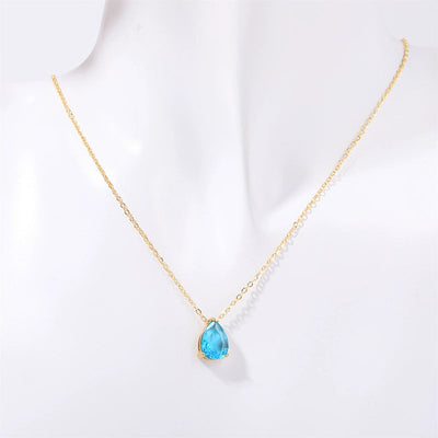 December Birthstone Teardrop-Shaped Natural Stone Pendant Necklace