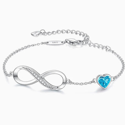 December Birthstone Infinity Heart Shaped Silver Bracelet