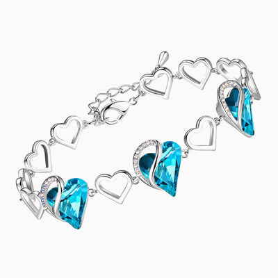 December Birthstone Heart Shape Silver Bracelet