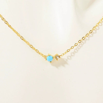December Birthstone Round Beads With Diamond Natural Stone Pendant Necklace
