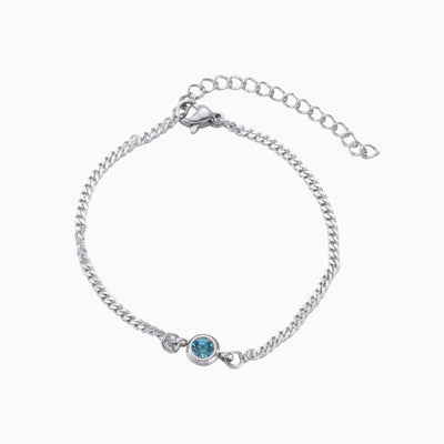 December Birthstone Simple Round Pendant Silver Bracelet