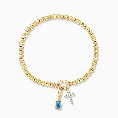 December Birthstone Square Natural Stone With Cross Pendant Bracelet
