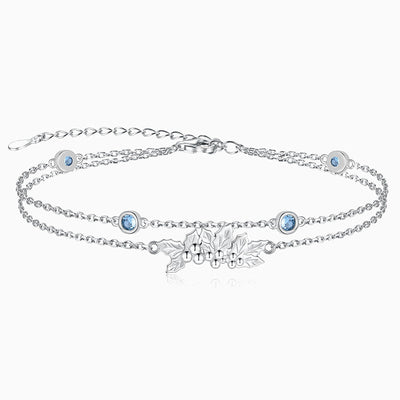 December Birthstone Double Silver Bracelet With Rose Pendant
