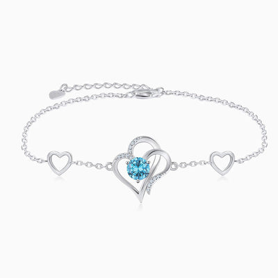 December Birthstone Heart-Shaped Adjustable Silver Bracelet
