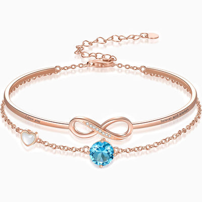 December Birthstone Square Round Infinity Symbol Double Chain Bracelet