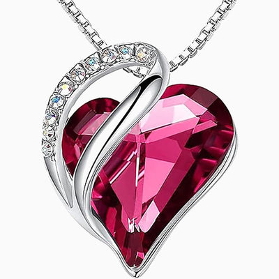 Birthstone Sterling Silver Geometric Heart Crystal Pendant Necklace