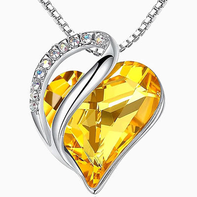 Birthstone Sterling Silver Geometric Heart Crystal Pendant Necklace