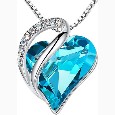 Birthstone Sterling Silver Geometric Heart Crystal Pendant Necklace