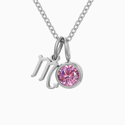 December Birthstone Diamond Pendant Necklace With Twelve Zodiac Runes