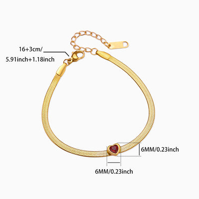 December Birthstone Heart Shape Pendant Snake Bone Chain Bracelet