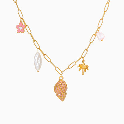 Fashionable Ocean Style Colorful Conch And Starfish Pendant Necklace