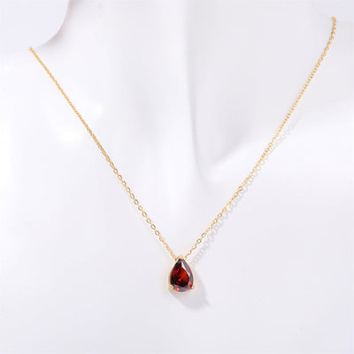 December Birthstone Teardrop-Shaped Natural Stone Pendant Necklace