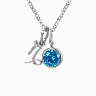 December Birthstone Diamond Pendant Necklace With Twelve Zodiac Runes