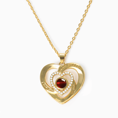 Projection Photo Customed Rotating Double Heart Necklace