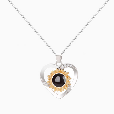 Projection Photo Customed Rotating Heart-Shaped Sunflower Necklace