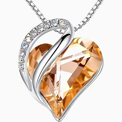 Birthstone Sterling Silver Geometric Heart Crystal Pendant Necklace