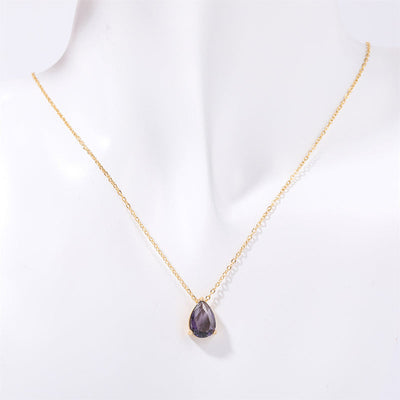 December Birthstone Teardrop-Shaped Natural Stone Pendant Necklace