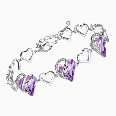 December Birthstone Heart Shape Silver Bracelet