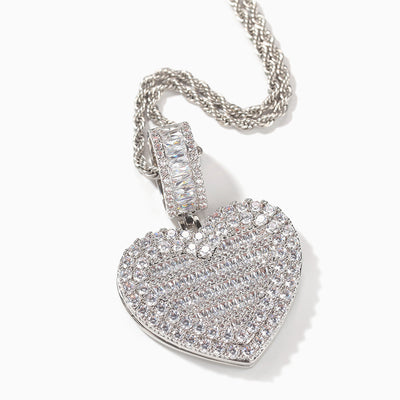 Photo Customized Flip Heart Full Diamond Necklace