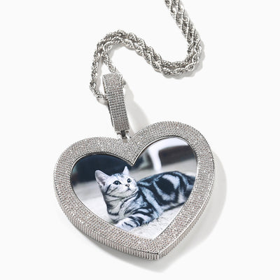 Photo Customized Big Heart Frame Full Of Diamond Necklace