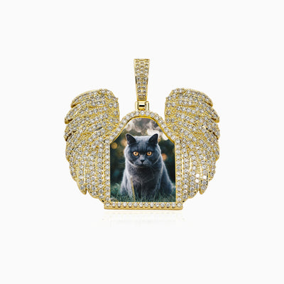 Photo Customized Large Angel Wings Full Diamond Frame Necklace