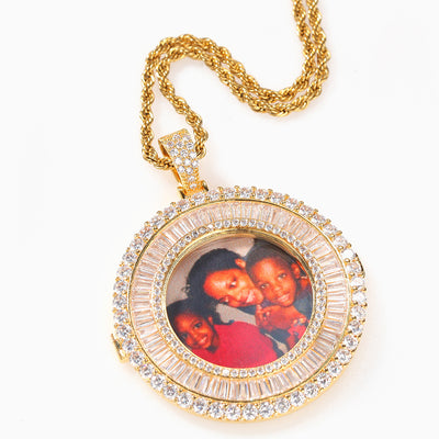 Photo Custom Round Flip Frame Diamond Necklace